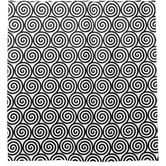 Rideaux De Douche Cercles en spirale abstraits en noir et blanc (Devant)