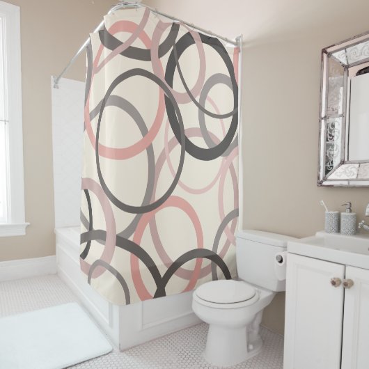 Rideaux De Douche Cercles roses et gris (En situation)