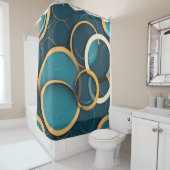 Rideaux De Douche Cercles turquoise et or (En situation)