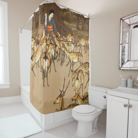 Rideaux De Douche Cerf au Sanctuaire Kasuga Yoshida Hiroshi 1928 (En situation)