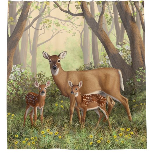 Rideaux De Douche Cerf blanc et mignonnes crevettes jumelles au prin (Devant)