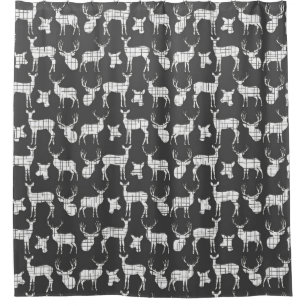 Rideaux De Douche Cerf Buck et Doe Silhouette Noir et blanc