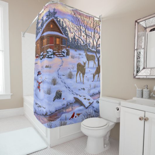 Rideaux De Douche Cerf Cabine D'Hiver Dans La Scène De Noël De Neige (En situation)