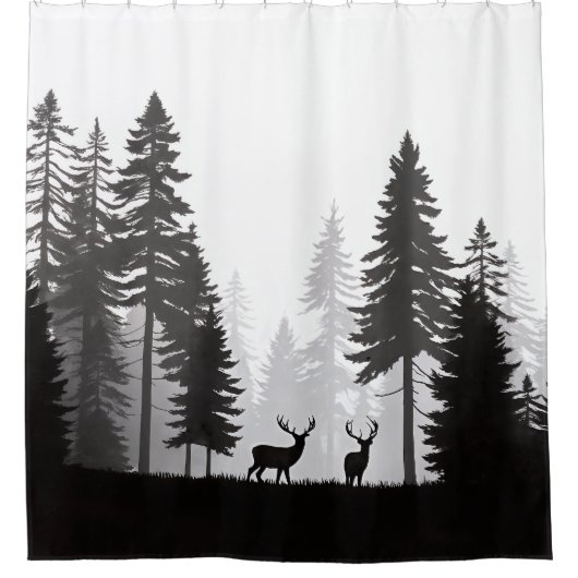 Rideaux De Douche Cerf en silhouette forestière (Devant)