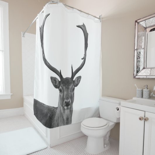 Rideaux De Douche Cerf noir blanc Antler (En situation)