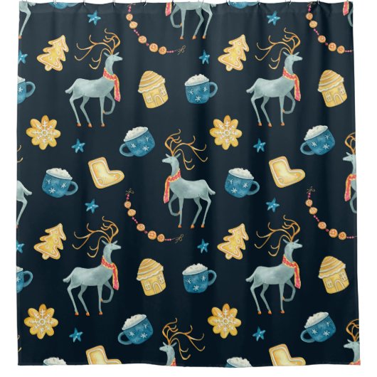 Rideaux De Douche Cerfs de Noël : Aquarelle Motif sans ambages (Devant)