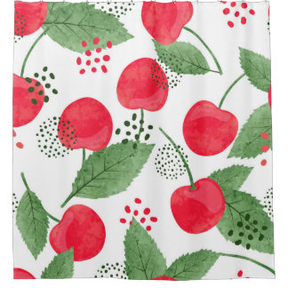 Rideaux De Douche Cerise Berries Vintage, Aquarelle Sans Fil.