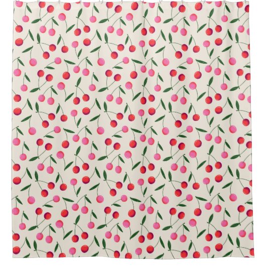 Rideaux De Douche Cerise de Berry rouge et rose rétro (Devant)