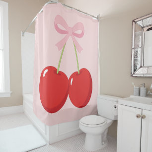 Rideaux De Douche Cerises Rouges avec Nœud Rose Coquette Cottage Chi
