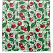 Rideaux De Douche Cerises rouges sur en vichy vert clair (Devant)