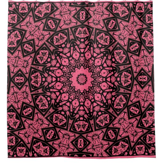 Rideaux De Douche Châle à patchwork de châle rose et noir (Devant)