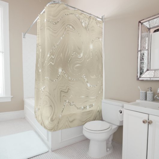 Rideaux De Douche Champagne Arrière - plan Parties scintillant beige (En situation)