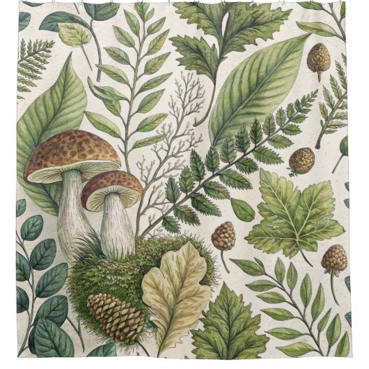 Rideaux De Douche Champignons des bois Pinecones Ferns Motif d'autom (Devant)