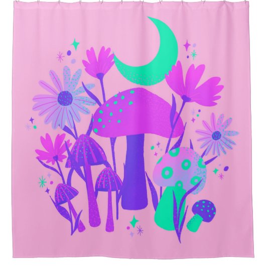 Rideaux De Douche Champignons et fleurs - lavande rose & violet (Devant)