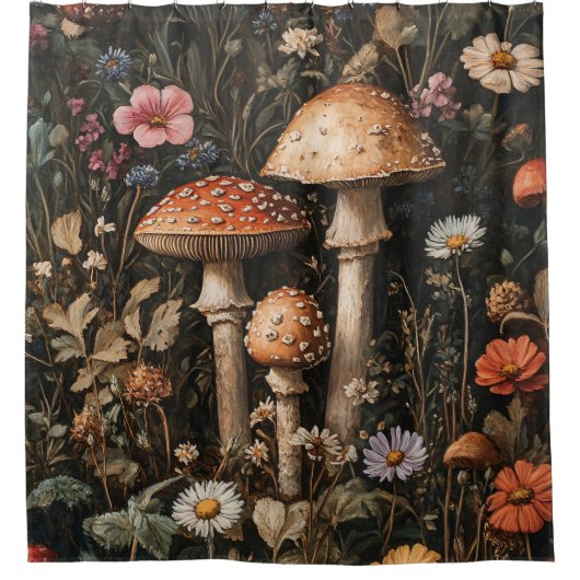 Rideaux De Douche Champignons Whimsical et Botanique Fleur sauvage (Devant)