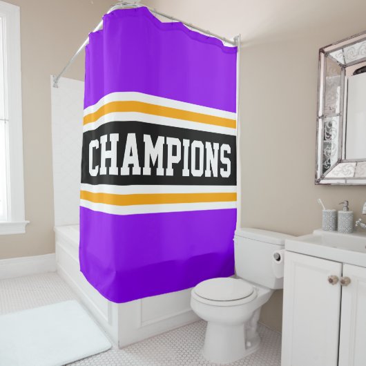 Rideaux De Douche CHAMPIONS amusant violet clair noir rayures de cou (En situation)