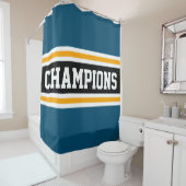 Rideaux De Douche CHAMPIONS D'Athlétisme Turquoise Bleu Black Racing (En situation)