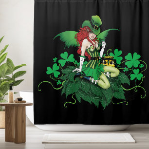 Rideaux De Douche Chance Trèfle Vert Fée Rouge Cheveux Shamrock