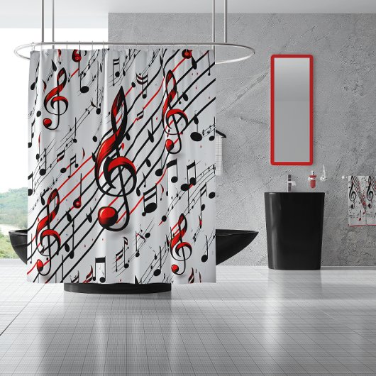 Rideaux De Douche Chaos musical classique Rouge Noir et Blanc