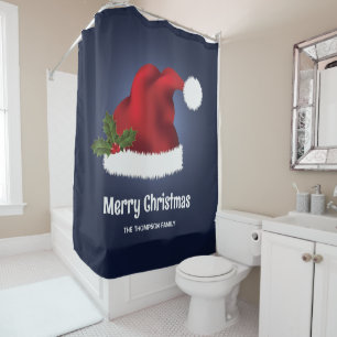 Rideaux De Douche Chapeau Festif Rouge Sur Bleu Avec Texte Personnal