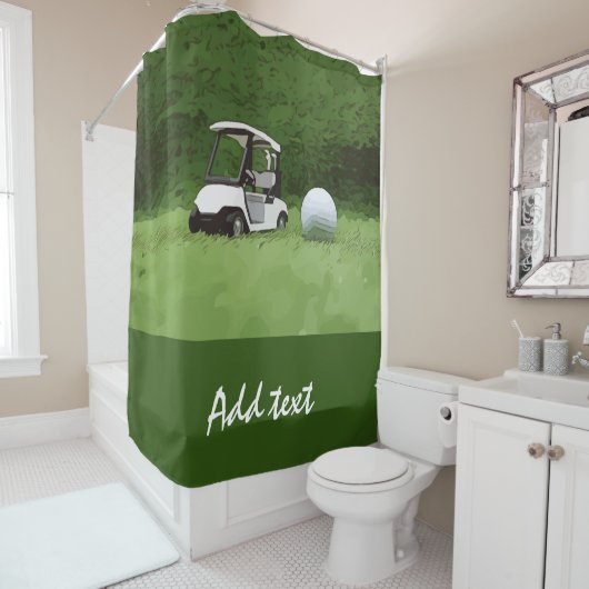Rideaux De Douche Chariot de golf et ballon de golf sur herbe verte (En situation)