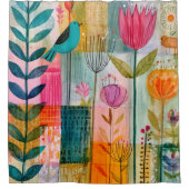 Rideaux De Douche Charmant Patchwork Merle Bleu Prairie (Devant)