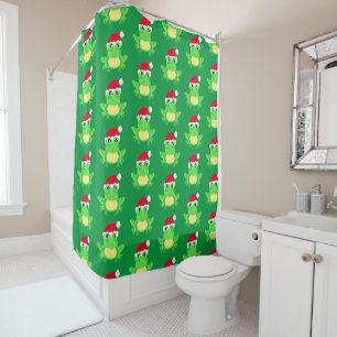 Rideaux De Douche Charme de Noël Grenouille Santa Chapeau Motif Vert