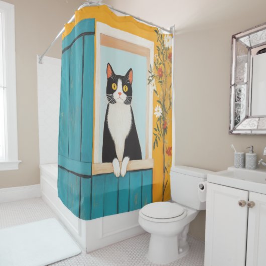 Rideaux De Douche Charming Chat in Window (En situation)