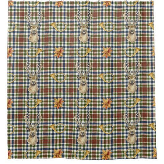Rideaux De Douche Chasse au cerf Chasse Lodge Leaves Automne Tartan (Devant)