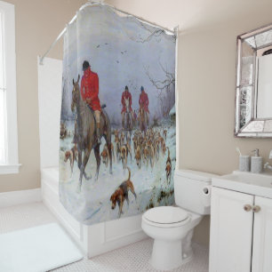 Rideaux De Douche Chasse au renard, chasseurs et chiens rentrant che