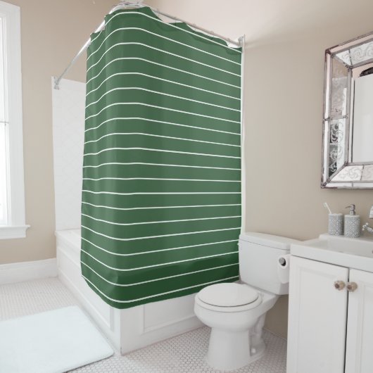 Rideaux De Douche Chasseur Vert et blanc mince Horizontal rayé (En situation)