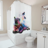 Rideaux De Douche Chat 614 papillon bleu rose (En situation)