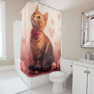 Rideaux De Douche Chat Abyssin avec des Roses - Saint-Valentin