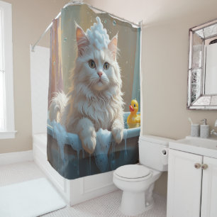 Rideaux De Douche Chat angora turc drôle endormi mignon