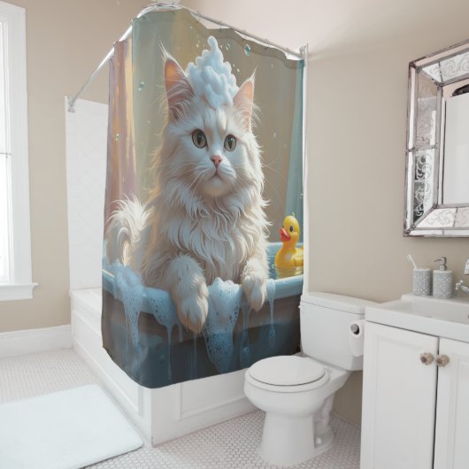 Rideaux De Douche Chat angora turc drôle endormi mignon (En situation)