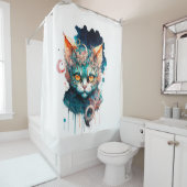 Rideaux De Douche Chat aquarelle en style steampunk (En situation)