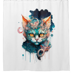 Rideaux De Douche Chat aquarelle en style steampunk