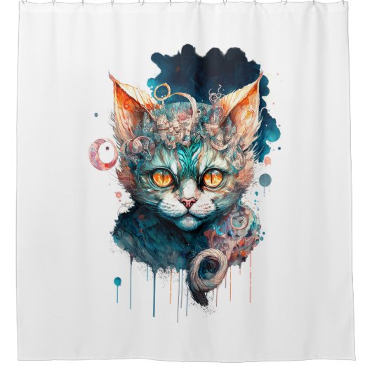 Rideaux De Douche Chat aquarelle en style steampunk (Devant)