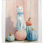 Rideaux De Douche Chat Blanc d'Automne avec des Citrouilles (Devant)