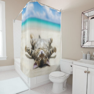 Rideaux De Douche Chat bronzage à la plage