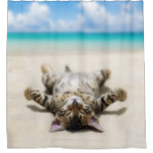 Rideaux De Douche Chat bronzage à la plage (Devant)