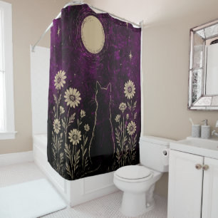 Rideaux De Douche Chat céleste floral pourpre