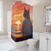 Rideaux De Douche "Chat contemplatif au coucher du soleil : Whimsica (En situation)