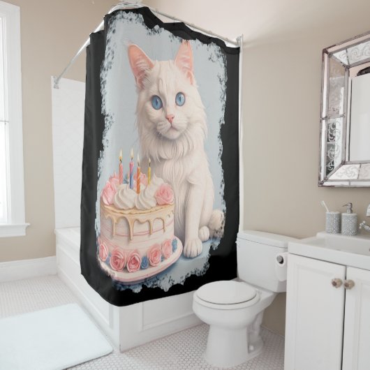 Rideaux De Douche Chat d'anniversaire mignon (En situation)