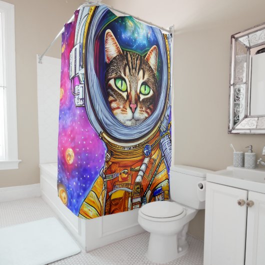 Rideaux De Douche Chat d'astronaute drôle (En situation)
