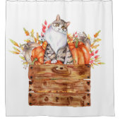 Rideaux De Douche Chat d'automne et citrouilles en boîte (Devant)
