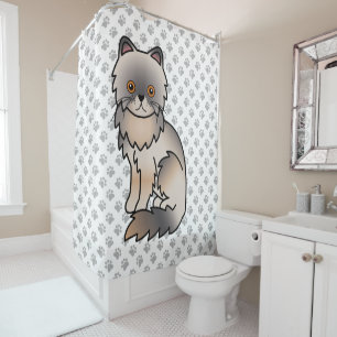 Rideaux De Douche Chat de dessin animé mignon persan crème bleue & p