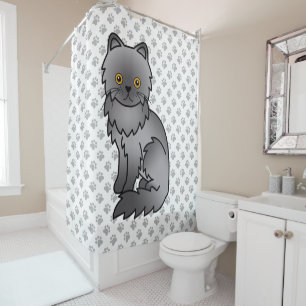 Rideaux De Douche Chat de dessin animé persan bleu mignon & pattes