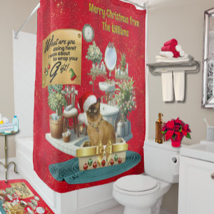 Rideaux De Douche Chat de Noël drôle dans la litière