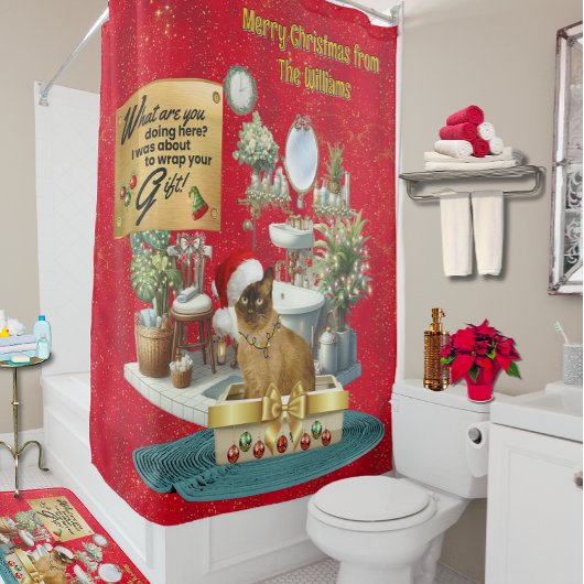 Rideaux De Douche Chat de Noël drôle dans la litière